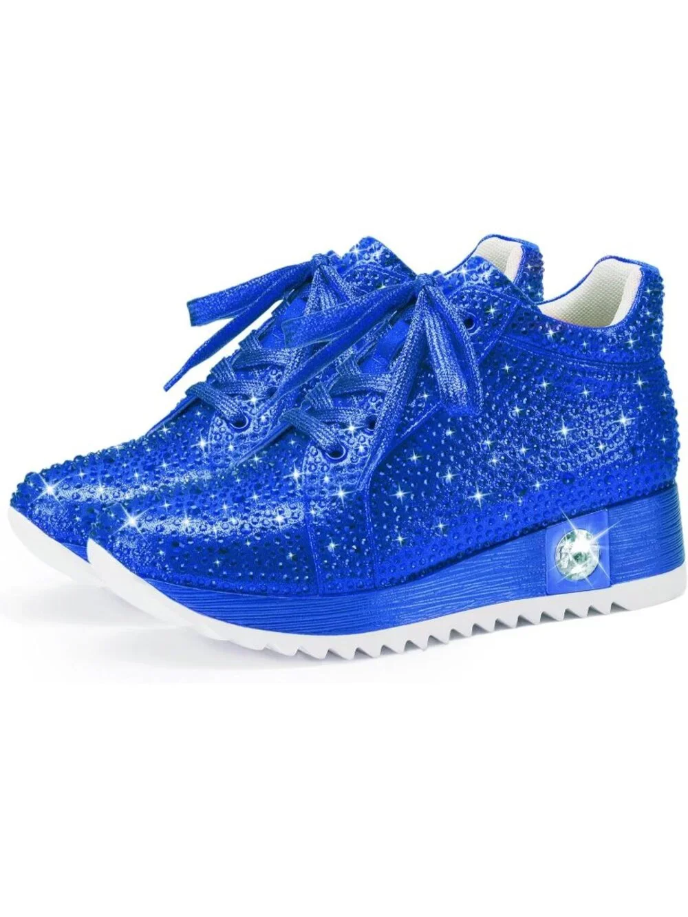 Women's Blue Glitter Sparkly Rhinestone High Top Trendy Sequin Fashion Sneakers
